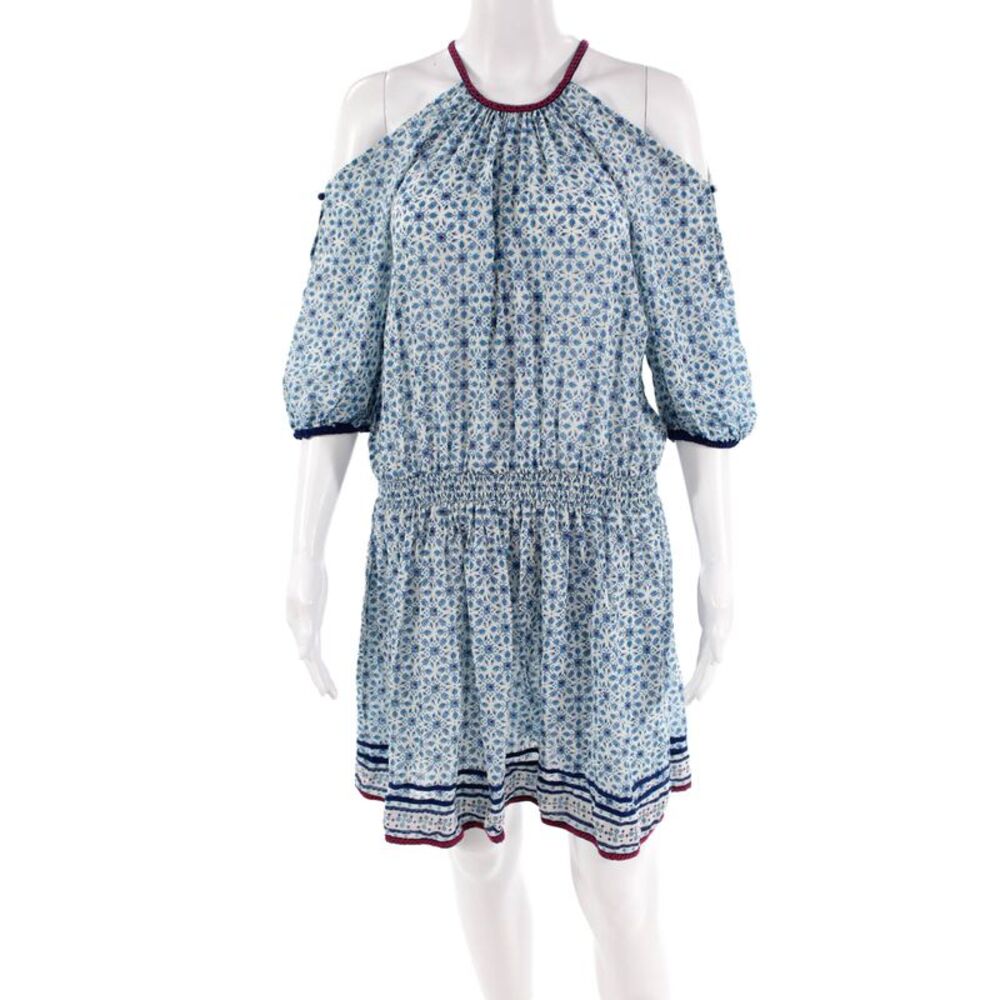 Talitha Womens Short Sleeve Cold Shoulder Silk Floral Dress Blue Red Size XS